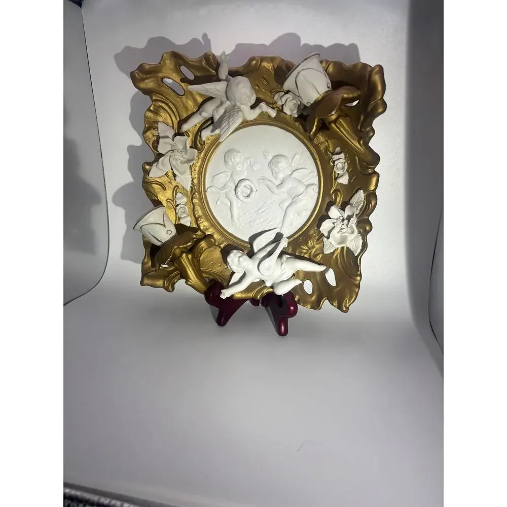 Vintage Art Nouveau Candle Holder Sconce Porcelain Cherubs Angels Gold/ White